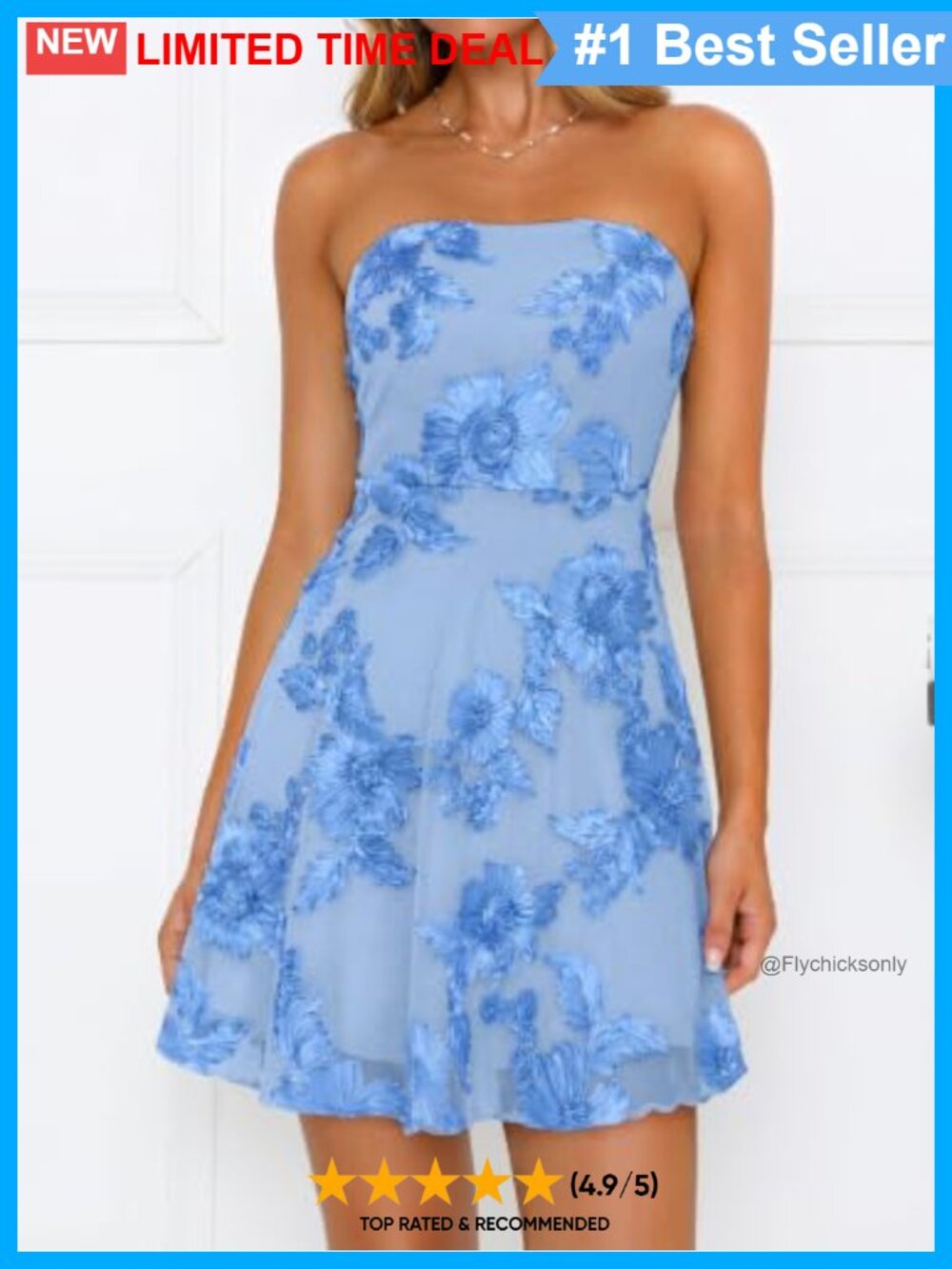 Women's Strapless Floral Mini Dress Mesh A-Line Tube Top Cocktail Party - Picture 3 of 6